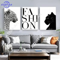 1PC/3pcs Nordic Black-and-white animal Y2K leopard living room canvas decoration core painting frameless poster