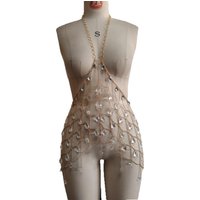 Versatile Tank Tops for Sexy Western Beauties Multi-Layer Gemstone Pendant Blouse with Chain Corset Waist Chain