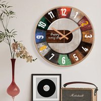 Rustic Multicolor Wall Clock Silent Non-Ticking ABS Frame Quartz Movement Retro Decor for Living Room Kitchen Bedroom Office