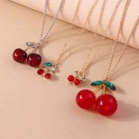 Fashion Red Cherry Pendant Necklace for Women Girls Party Festival Jewelry Decoration