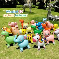 Cartoon Foil Balloon animal Stand Walking Balloon With Wheel For Kid Birthday party Decor ballons Baby Shower Accessories