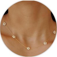 Women Dainty Daisy Pearl Choker Necklace Flower Necklaces Gift 14K Gold Plated Stainless Steel Necklace Birthday Gift for Her