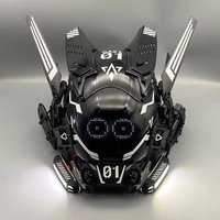 Cyber Punk Cos Mask Cosplay Mech Soldier With LED Light Rolling Subtitles Screen Mask Technology App Control Helmet Party Props