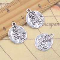 10pcs Charms Rose Flower 21x17mm Antique Silver Color Pendants Making DIY Handmade Tibetan Finding Jewelry