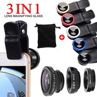 3 in1 180° Fish Eye Mobile Phone Camera Lens Fish Eye 0.67X Quality Wide Angle Macro Lens Clip Phone Lens Kit For All Smartphone