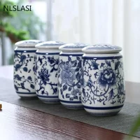Chinese Palace Blue and White Porcelain Tea Caddy Portable Ceramics Sealed Containers Travel Tea Bag Storage Box Coffee Canister