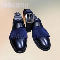 Blue Tassels Patchwork Matte Leather Men Loafers Fashion Slip On Men Shoes Luxury Handmade Party Feast Dating Men Casual Shoes