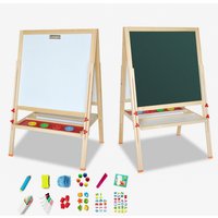 Chevalet de peinture en bois double face pour enfants - Tableau blanc et tableau noir avec chiffres et autres accessoires, pour les enfants de 2 à 8 ans
