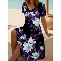 Vintage Summer Dress Women's V-Neck Flowers Printed Casual Beach Vacation Short-Sleeved Dress Loose Women Plus Size Dresses 6XL