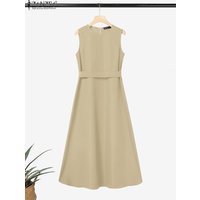 2025 ZANZEA Summer Sleeveless Work OL Sundress Stylish Women Dresses Elegant Solid Party Vestidos Fashion O Neck Holiday Dress