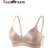 SuyaDream,Women Silk Bras, 93%Silk 7%Spandex, Wire Free, Lace Padded Bra, 2025 New Cozy Intimates, Black, White