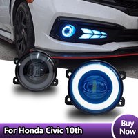 Car Parts Angel Eye Fog Lights Dynamic Daytime Running Lights w/LED Bulb Front Bumper Lamps For Honda Civic