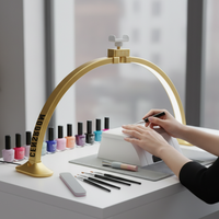 Gold Half Moon LED Light for Nail Tech 80cm Foldable Arch Light for Nail Desk Lamp with Phone Stand Manicure Handicraft Light