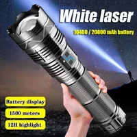 Super Jasna Latarka LED Dalekiego Zasięgu Mocna Biała Latarka Laserowa Zoom Awaryjna Zewnętrzna Z Wskaźnikiem Stanu Baterii