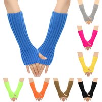 Autumn and Winter Woolen Long Gloves Men's and Women's Fake Sleeves Half Finger Exposed Warm Arm Sleeves Knitted Gloves Colored