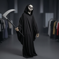 Costume Halloween Cosplay Skeleton Mask Hooded Robe Ghost Cloak Long Shirt For Escape Room Haunted House NPC