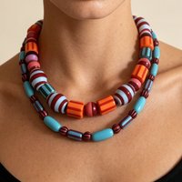 Y2K Boho Colorful Resin Beaded Necklace for Women Double-layer Choker Statement Jewelry Neck Accessories