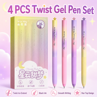 4 star shaped top twist gel pens, expansion pens, black ink, aesthetic ball point pens, suitable for school office stationery