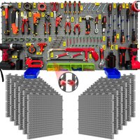 Pegboard Kit:12Panels(120x60cm,Grey)+428Hooks/Accessories,Heavy Duty Rustproof Plastic Peg Board for Home, Garage, Tool Storage