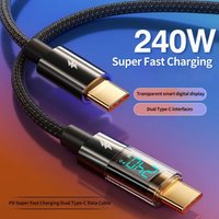 240W USB C Cable PD Fast Charging Phone Charger Data Cord For iPhone Samsung 15 Xiaomi Huawei Type C Digital Display Quick Cable