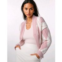 New Loose V-neck Argyle Cardigan Long Sleeved Sweater Autumn/Winter Loose Casual Clothing Rhombus Single-breasted Knitwear Top