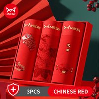 MiiOW 3 pièces Chinared hommes sous-vêtements coton Boxer Shorts doux respirant Boxershorts troncs de bon augure impression chance mâle caleçon