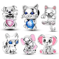 925 Silver Cute Kittens And Puppies Charm Beads Fit Original Charms 3mm Silver Bracelet DIY Fine Jewelry For Women Gift Hot Sale