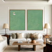2pcs Abstract Green Wall Art Posters, Noframed Minimalist Swimming Girls Wall Art Green Wabi-sabi Wall Art for Living Room Decor