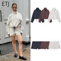ETJ Women Polka Dot Set Oversized Cropped Jacket High Neck Shorts Suit Casual Streetwear Fashion 2026