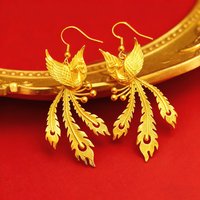 Phoenix Earrings Women's 24K Gold AU999-Pure gold phoenix dangle earrings, unique Chinese style,a standout pick for bestie gifts