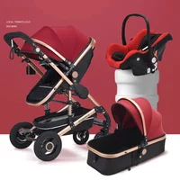 3 in 1 High View Baby Stroller Two-way Foldable Baby Carriage Baby Stroller with Car Seat Adjustable Armrests Newborn Stroller