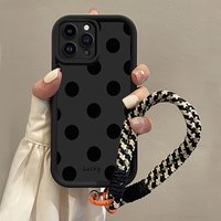 Black Polka Dot Soft Hang Strap Phone Case For iPhone 17 16 Pro Max 15 14 13 12 11 Pro X XS XR 7 8 Plus 16E 17Air Silicone Cover