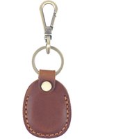 Hand-Stitched Top Grain Leather RFID Access Card Holder Keychain, Round Waterdrop Keyring Case with Genuine Leather Pendant for