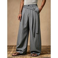 Men's Casual Fashion Grey Business Trousers Wide Leg Long Pants British Style Comfortable Leisure Pants for Men