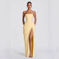 2026 Women Sexy Solid Pleated Strapless Dress Lady Chic Off-shoulder Backless High Waist Split Dresses New Evening Party Gown
