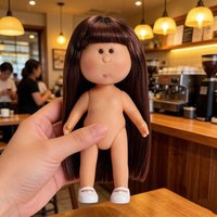 Bean-eyed Curly Hair Vinyl Potato Doll Girl Fashion 14CM Dark Skin Dress Up Mia Movable Joint Humanoid Doll Children's Toy Gift