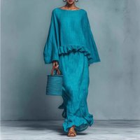 Retro Skirt Suits Casual Women Two-Piece Set O-Neck Batwing Sleeve Pullover Top Maxi Skirt Set Oversize Streetwear Skirt Outfit