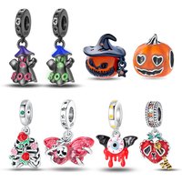 Sterling Silver 925 Halloween Series Luminous Pumpkin Blood Devil Charm for Women Original Bracelet Diy Jewelry Making Gift