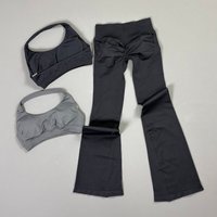 2Pcs HISTELLO Seamless Breathable Women Sports Set Halter Neck Workout Top Flare Leggings Hip Lifting Yoga Fitness Workout Suit