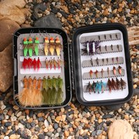 52PCS Fishing Flies Kit Double Faced Box Dry Wet Flies Streamer Nymph Midge Larvae Trout Grayling Panfish Bass Lure Bait