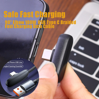 100W 90° Elbow Gaming Data Cable USB-C To Type-C Data Cord 10A Fast Charging Braided Cable High Speed Data Transmission Durable