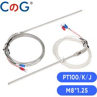 CG M8 Screw Thermocouple K J PT100 Type 50/100/150/200mm Compression Spring Probe Temperature Sensor with 1m 2m 3m 5m Cable