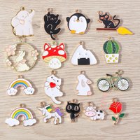 10pcs Mix Random Cute Animal Cat Rabbit Charms Pendants for Jewelry Making DIY Earrings Necklaces Handmade Keychains Crafts Gift