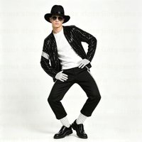 2026 Fantasia Pop Adult /Kids Michael Jackson Cosplay Costume Simulation Suit Hat Glasses Coat Stage Sparkle MJ Outfit Set