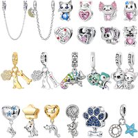 Hot Sell 925 Silver Dog Bone Charms Beads Cute Cat Stars Paw Print Pendants Fit Original Bracelets Women Lover DIY Jewelry Gifts