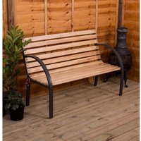 3-Seater Slatted Garden Bench, Outdoor Garden Slatted Bench Solid Pine Seat with Sturdy Iron Frame, Metal Wooden Garden Patio Entryway Furniture