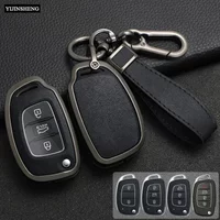 Zinc Alloy + Leather Car Key Case For Hyundai ix25 ix35 i10 i20 Solaris Tucson Sonata Santa Sport Elantra Creta Verna 2015-2018