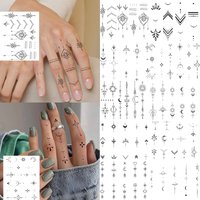 1 Sheet Sun Crescent Totem Chain Temporary Tattoos For Women Finger, Fake Tattoo Sticker Waterproof Long Lasting Realistic Tatoo