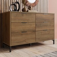 PINGGO Sideboard Cabinet for Living Room, Chest of Drawers with 6 Drawers, Dark Oak, 120W x 40D x 76H cm