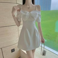 Women's New Style Celebrity Temperament Bow Spliced One-shoulder Fashion Solid Color Slim Suspender Dress